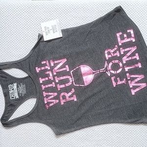 Chin-up racerback tank, Will Run for Wine, Size XS